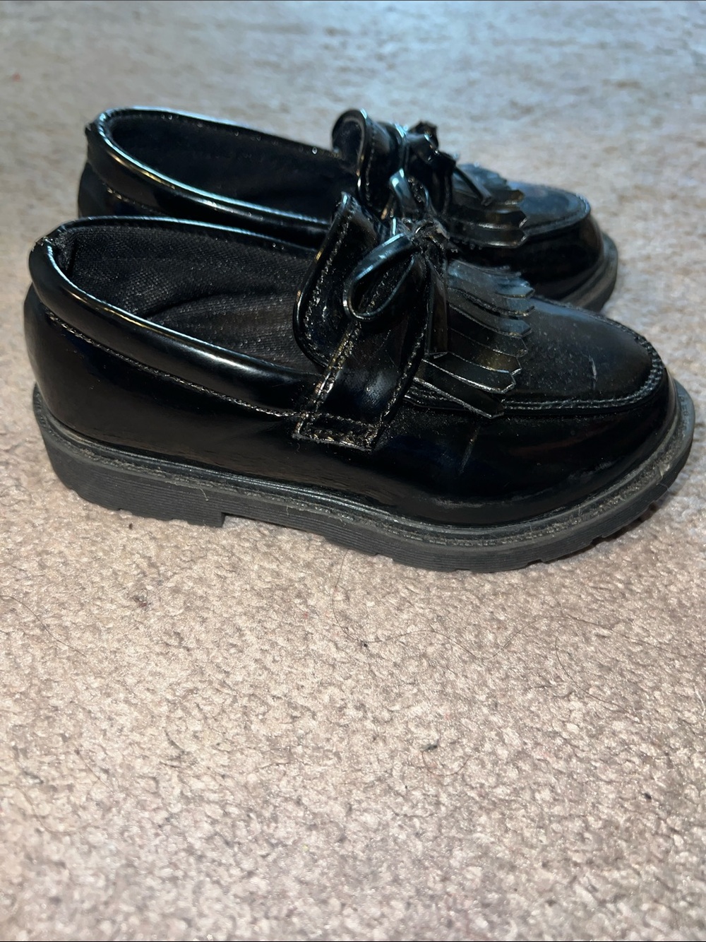 Kids Black Patent Leather Tassel Loafers